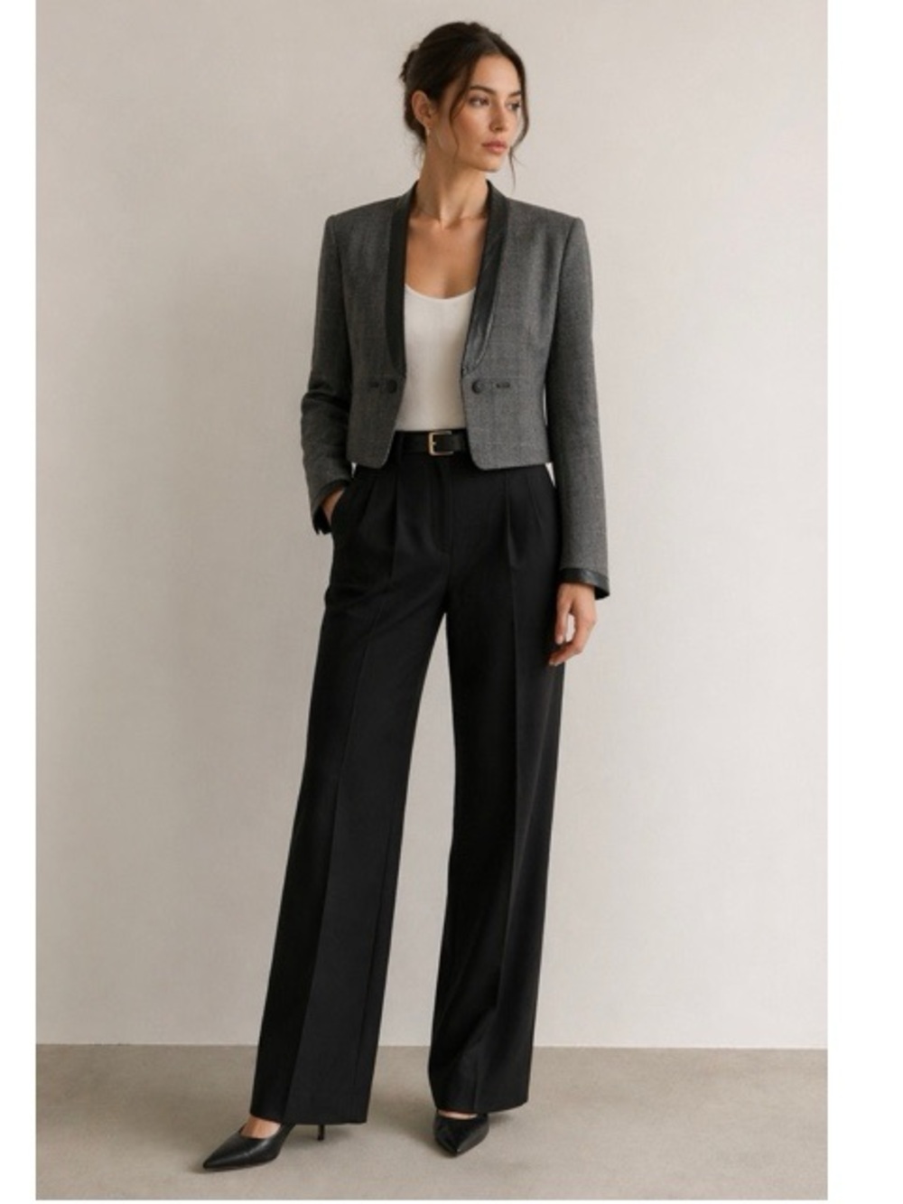 Rag & Bone Plaid Wool Crop Blazer - Leather Trim
